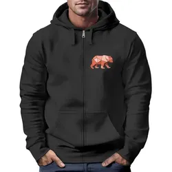 Neverless Sweatjacke Zip-Hoodie Herren Sweatjacke Polygon Print Bär Outdoor Print Motiv schwarz 5XL