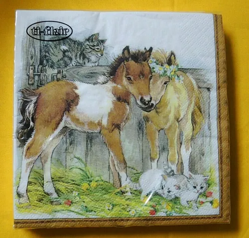 Servietten Pferde Fohlen kleine Katzen 1 Packung OVP Tiere Blumen Motivservie 20