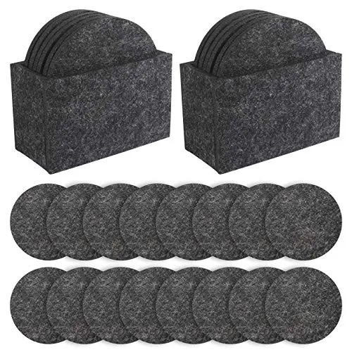 Dadabig 16 Stück Filzuntersetzer, Rund Filz Untersetzer Premium Glasuntersetzer Filzuntersetzer-Set mit 2 Aufbewahrungsboxen Waschbar Sauber Tischuntersetzer für Glas Getränke Tassen Bar (Dunkelgrau)