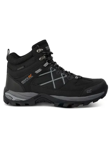Regatta Herren Mens Samaris III Walking Boots - Wasserdichte Wanderstiefel in Schwarz, Größe 43 EU - Wanderschuhe mit wasserabweisendem Synthetik-Obermaterial, ISOTEX-Membran für atmungsaktive Wasserdichtigkeit und stoßdämpfender EVA-Zwischensohle für optimalen Komfort.