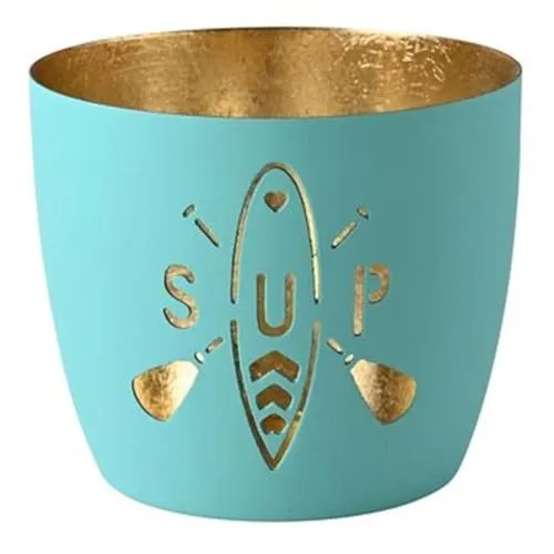 Gift Company Madras, Windlicht, M, Motiv: SUP, türkis/Gold H8,5, D10cm