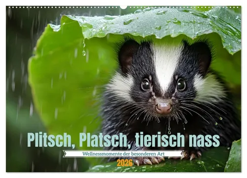 CALVENDO Wandkalender Plitsch, Platsch, tierisch nass (Wandkalender 2026 DIN A2 quer), CALVE