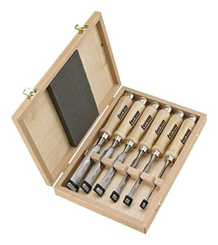 Forum Stechbeitel-Satz Holzheft 6tlg. im Holzkasten - Beitel-Set mit 6 hochwertigen Stechbeiteln, ideal für präzise Holzarbeiten und handwerkliche Projekte, geliefert in einem praktischen Holzkasten.