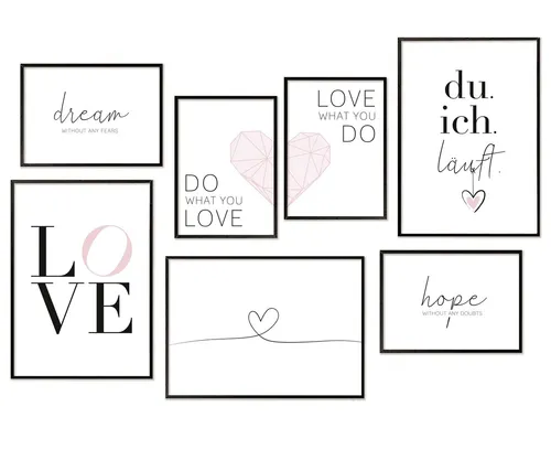 Hyggelig Home Poster Premium Set - 7 Bilder für stilvolle Wanddeko - 7 harmonische Wandbilder für ein gemütliches Zuhause. Made in Germany, wischfest und kratzfest – ideal für Wohnzimmer und besondere Anlässe.