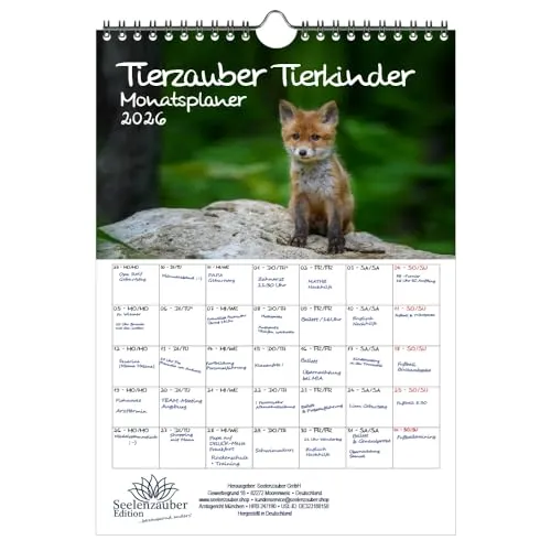 Tierkinderzauber Planer DIN A4 Kalender für 2026 Tierbabys und Tierkinder - Seelenzauber