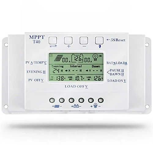OOYCYOO MPPT 40 A Solarladeregler 12 V 24 V, automatisch, MPPT 40 A, Solarladeregler mit LCD-Display, USB-Anschlüssen, geeignet für viele Blei- und Lithiumbatterien