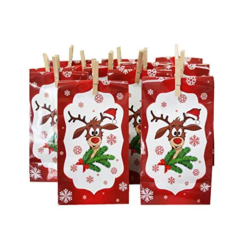 Adventskalender Didi mit 24 Tüten aus Papier + 24 Mini-Holzklammern + Sticker 1-24 - Geschenktüten Weihnachtsgeschenktüten