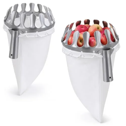 com-four® 2X Obstpflücker Metall Ø 15cm, Obstsammler für die Ernte | Apfelpflücker mit Auffangbeutel ohne Stiel