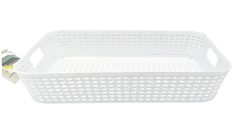 AUFBEWAHRUNGSKORB 35x25x6,5cm Kunststoff Rattan-Optik Körbchen Ablagekorb Kiste Korb 3-Varianten 03 (Weiss)