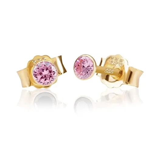 NKlaus Paar 3,5mm 333 Gelb Gold 8 Karat Ohrstecker Kristall Zirkonia Pink Butterfly Verschluss Damen Mädchen 3364