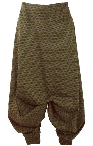 Afghani Hose - Olive Haremshose für Frauen - Hosen im Ethno Style aus 100% Baumwolle, fair gehandelt in Indien. Ideal für ganzjährige Outfits mit bequemer Passform und mittlerer Taille.