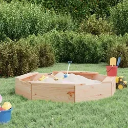 vidaXL Sandkasten mit Sitzen Achteck aus massivem Kiefernholz - Sandkasten für Kinder, aus robustem Kiefernholz mit 4 bequemen Sitzflächen, ideal für kreatives Spielen und die Entwicklung motorischer Fähigkeiten.