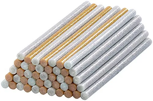 AGT Kleber: 50 Klebesticks für Heißklebepistolen, 11 x 200 mm, golden & silbern (Heißklebepistole Kleber, Klebestange für Heißklebepistole, Anti Rutsch)