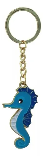Schlüsselanhänger Seepferdchen ca. 11,5 cm aus Zink goldfarben & emailliert