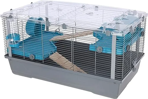 Kerbl Pet Kleintierkäfig Eva 22 - 79 x 45 x 44 cm, vollausgestattet mit Trinkflasche, Futternapf und Laufrad, einfach zu reinigen und stabil