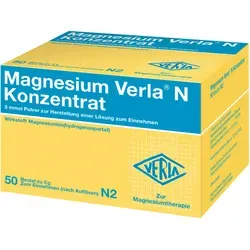 Magnesium Verla N Konzentrat 50 ST - Arzneimittel zur Behandlung von Magnesiummangel, der Muskeltätigkeitsstörungen wie Wadenkrämpfe verursacht. Ideal für eine einfache Einnahme als Pulver. Stärken Sie Ihre Muskulatur mit Magnesium Verla!