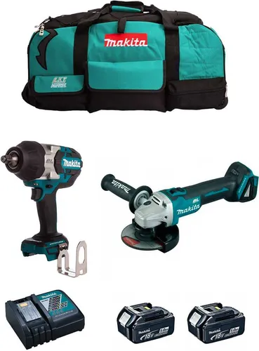 MAKITA Kit MK214: Schlagschrauber und Winkelschleifer Set - Akkuschrauber Set mit 18-V Schlagschrauber DTW1002 und DGA504 Winkelschleifer, bürstenlose Motoren für mehr Leistung und Effizienz, ideal für professionelle Anwendungen.