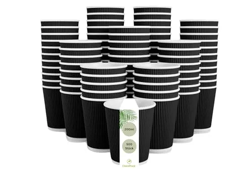 DeinPack 500 Riffelbecher schwarz 200 ml doppelwandig | to Go Pappbecher aus schwarzem Kraftkarton I Umweltfreundliche Kaffee Trinkbecher mit Hitzebarriere Bio