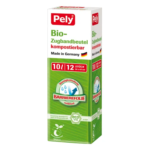 Pely Bio Zugbandbeutel industriell kompostierbar 10 Liter 12 Stück