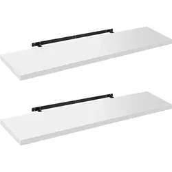 Woltu Wandregal, 2-tlg., Wandboard freischwebend Schweberegal Holz weiß 100 cm x 3.8 cm x 22.9 cm