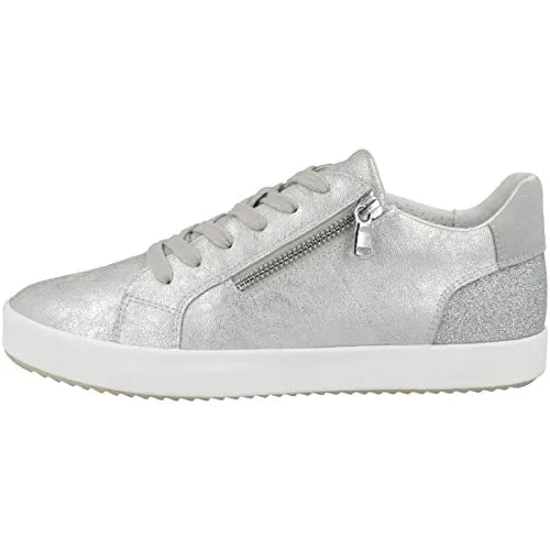Geox Damen d blomiee Sneakers in Silber, 41 EU - Damen-Sneaker mit stylishen Reißverschluss und Schnürsenkeln, ideal für Komfort und modischen Look im Alltag.