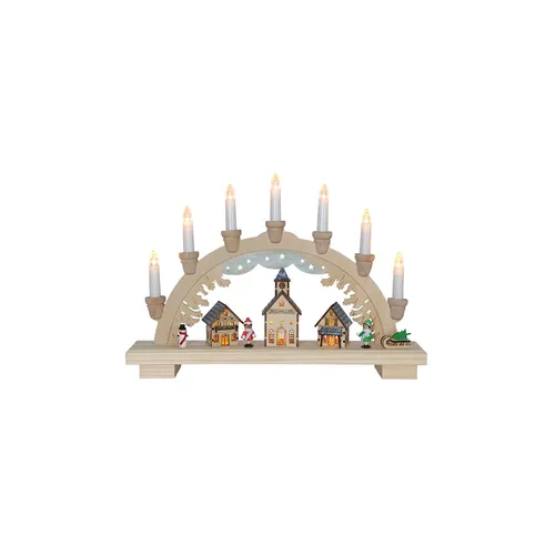 Star Trading LED Schwibbogen 'Dassel' aus Holz mit Weihnachtsfiguren - 7-flammige Holzlampe, perfekt für festliche Stimmung in der Weihnachtszeit, Maße: 43x29 cm.