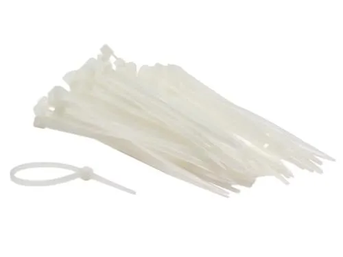 Perel Kabelbinder Nylon weiß, 100 Stück, 100 x 2,5 mm, UV-beständig, selbstverriegelnd, bis 8 kg Zugkraft, für Kabelmanagement drinnen und draußen