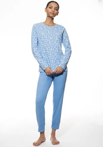 Mey Schlafanzug FLOWER MEADOW (2 tlg) Komfortbund blau 38 - Nachtwäsche aus atmungsaktivem Single Jersey, mit bequemem Gummizug und schönem Allover-Druck im Flower Meadow Design – ideal für entspannte Nächte.