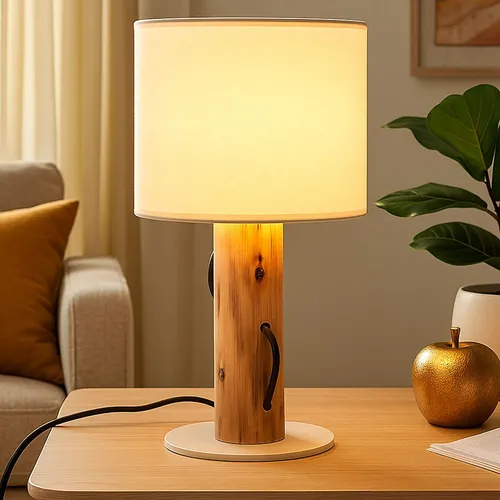 LED Tischlampe Holz Leselampe mit Textilschirm - Kinderlampe aus Holz und Textil, die mit warmweißem Licht eine gemütliche Atmosphäre schafft. Das dimmbare LED-Leuchtmittel ist bereits enthalten und bietet eine lange Lebensdauer von bis zu 15.000 Stunden.