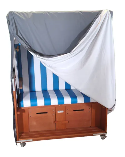 Strandkorb-King Premium Schutzhülle grau für 130-140cm Strandkörbe - Wetterfeste Schutzhülle für 2½ Sitzer Strandkörbe, schützt zuverlässig vor Witterungseinflüssen. Ideal für den professionellen Einsatz im Gartenbereich.