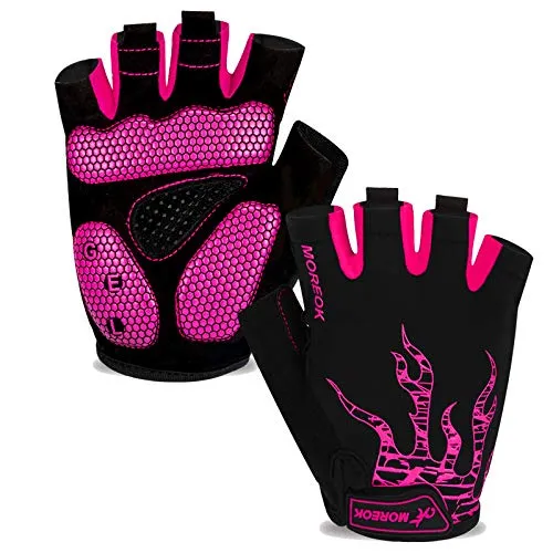 Fahrradhandschuhe Herren Damen,Halbfinger Gel SBR Radhandschuhe -Rosa-S