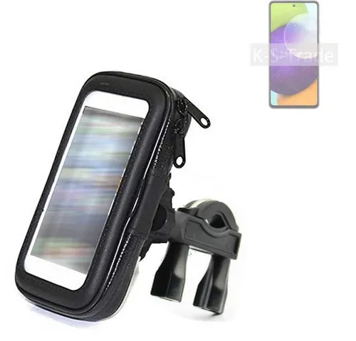 K-S-Trade Smartphone-Halterung für Samsung Galaxy A52 - Spritzwasserdicht & Robust - Praktische Fahrradhalterung für Samsung Galaxy A52, spritzwasserdicht und ohne Werkzeug montierbar. Perfekt für Outdoor-Abenteuer und sichere Navigation unterwegs. Halterung für Lenkstange, flexibel drehbar.