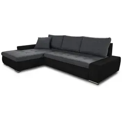 Ecksofa mit Schlaffunktion Faris - Vielseitiges Big Sofa für Ihr Zuhause - Ecksofa Faris mit Schlaffunktion und Bettkasten, ideal für Gästeübernachtungen. Hochwertige Materialien und modernes Design in Schwarz und Dunkelgrau.