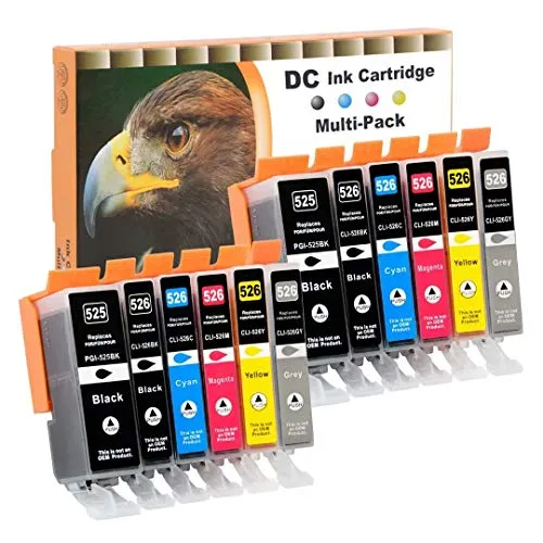 D&C 12x Druckerpatronen Kompatibel für Canon PGI-525 CLI-526 für Canon Pixma MG5250 MG5300 MG5340 MG5350 MG6250 MG8150 MG8250 MX885 MX895 IP4840 IP4850 IP4900 MG5140 MG5150 MG5240 MX710 MX715 MG6100
