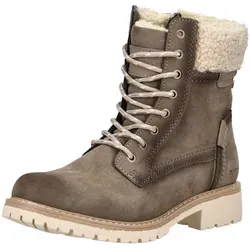 Schnürstiefelette TOM TAILOR - Damen Stiefelette in Grau (Taupe) - Wanderschuhe mit modischem Design und hohem Tragekomfort, aus hochwertigem Lederimitat und Textil für kältere Tage.