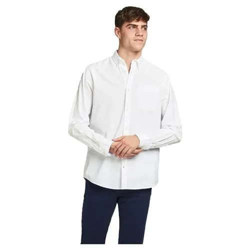 JACK&JONES Slim Fit Business Shirt mit Brusttasche - Herrenhemden aus weichem Twill, ideal für den Alltag und Büros, in Größe S und zeitlosem Weiß.
