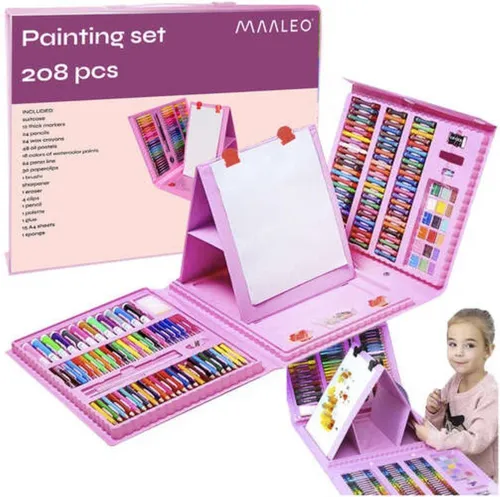 MAALEO Kreativset Malset Farbpalette Buntstifte XXL-Malerei-Koffer mit 208 Elementen, (Malkofferset Malset Farbpalette Farben Bunt, 208-tlg., XXL Kreativ Malkoffer-Set), Filzstifte Wachsmalstifte Ölpastellkreide Aquarellfarben Buntstifte