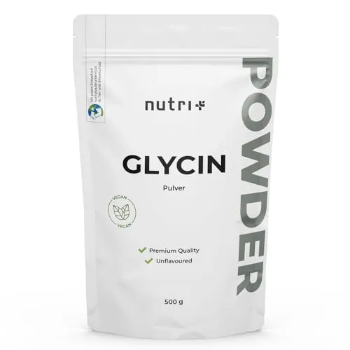 Nutri + Glycin Pulver vegan 500 g hochdosiert - Glycine Powder - Aminosäure ohne Zusatzstoffe - auch zum Süßen als Zuckerersatz - aus Deutschland