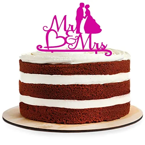 Cake Topper aus Acryl zur Hochzeit | Verlobung | Mr & Mrs | Kuchendeko Tortenstecker | pink | Kuchendekoration und Tortenschmuck | Hochzeitsgeschenk |100% Made in Germany