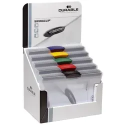 Durable 226100 Thekendisplay mit 30 Swingclip Klemmmappen - Projektmappen mit 30 transparenten SwingClip-Mappen, ideal für eine professionelle Präsentation. Farbige Clips in sechs Varianten sorgen für einen attraktiven Blickfang.