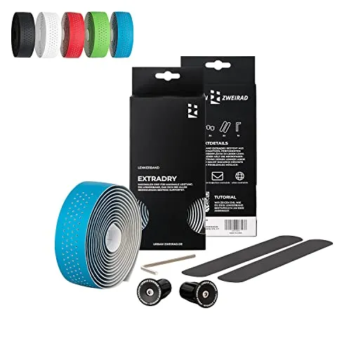 URBAN ZWEIRAD Premium Extra Dry - Fahrrad Lenkerband blau - Lenkradband Rennrad - Griffband selbstklebend inkl. Lenkerband Stopfen - Gravel, Rennrad Lenkerband