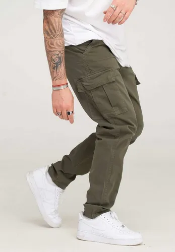 behype. Herren Cargohose Jeans-Hose mit Cargo-Taschen Stretch Männer Regular-Fit BH_3844-Khaki-W32/L32