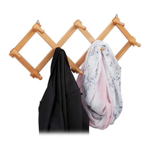 Wandgarderobe Holz - Faltbare Garderobe mit Kleiderhakenleiste - Wand-, Türgarderoben & Haken, platzsparend und ideal für kleine Räume, aus hochwertigem Holz in hellem Braun
