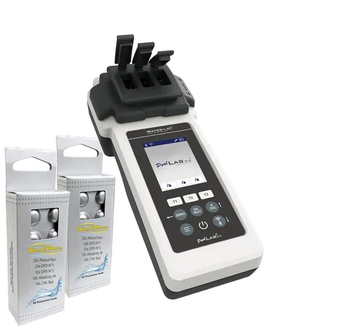 PoolLab 2.0 Wassertester mit 70 Testtabletten - Präzises Test-Kit für Schwimmbäder und Teiche, inklusive zusätzlichem Refill Pack. Erhalten Sie exakte Messergebnisse für optimale Wasserqualität.