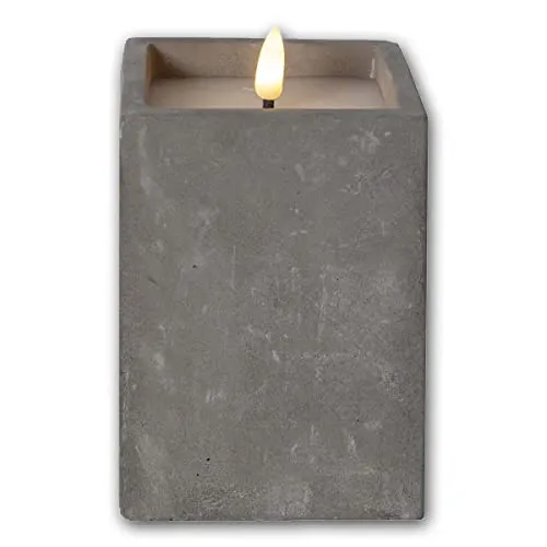 Star Trading LED Stumpenkerze Beton Quader mit Timer, 9x9x14,5cm, quadratisch, batteriebetrieben, Beton-Optik, Flackereffekt