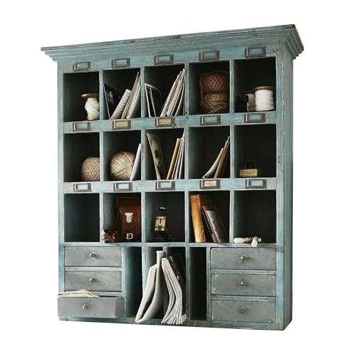 Loberon Regal Andover - Vintage-Organizer mit charmanten Schildchenhaltern - Regal im klassischen Postablagesystem-Stil, aus Tannenholz und Blech, ideal zur stilvollen Organisation und Dekoration Ihres Wohnraums.