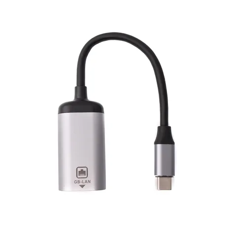 LAN Kabel 20 cm RJ45 Buchse zu USB 3.1 Typ C Stecker Adapter in Grau