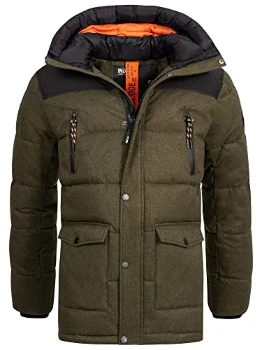 Indicode Herren Krem Winterjacke mit Kapuze | Herrenjacke Jacke Steppjacke Männer Army, XL