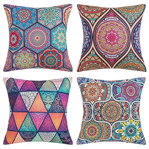 DakTou Kissenbezüge 40x40cm 4er Set Moderne Mandala Kissenhülle Culture Ethnische Dekorative Kissenbezug Baumwolle Leinen Sofakissenbezug für Sofa Auto Büro Schlafzimmer Home Dekor, 4 Stück