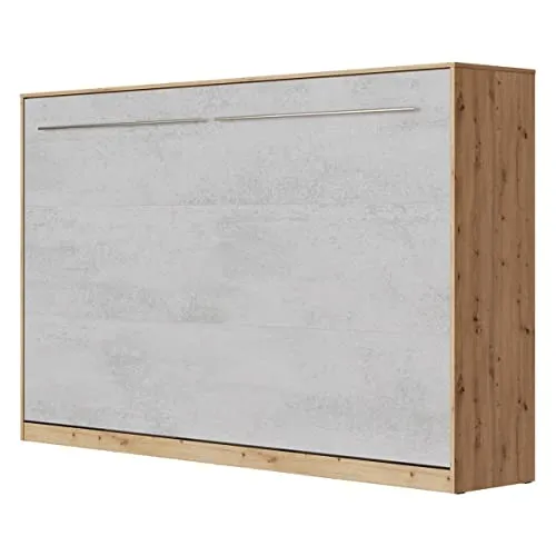 SMARTBett Schrankbett Standard 90x200 bis 160x200 - Praktisches Wandbett aus Wildeiche/Beton mit geräuschlosem Öffnungsmechanismus. Integriertes Regal für persönliche Gegenstände und robustes Design für eine Traglast von bis zu 250kg.